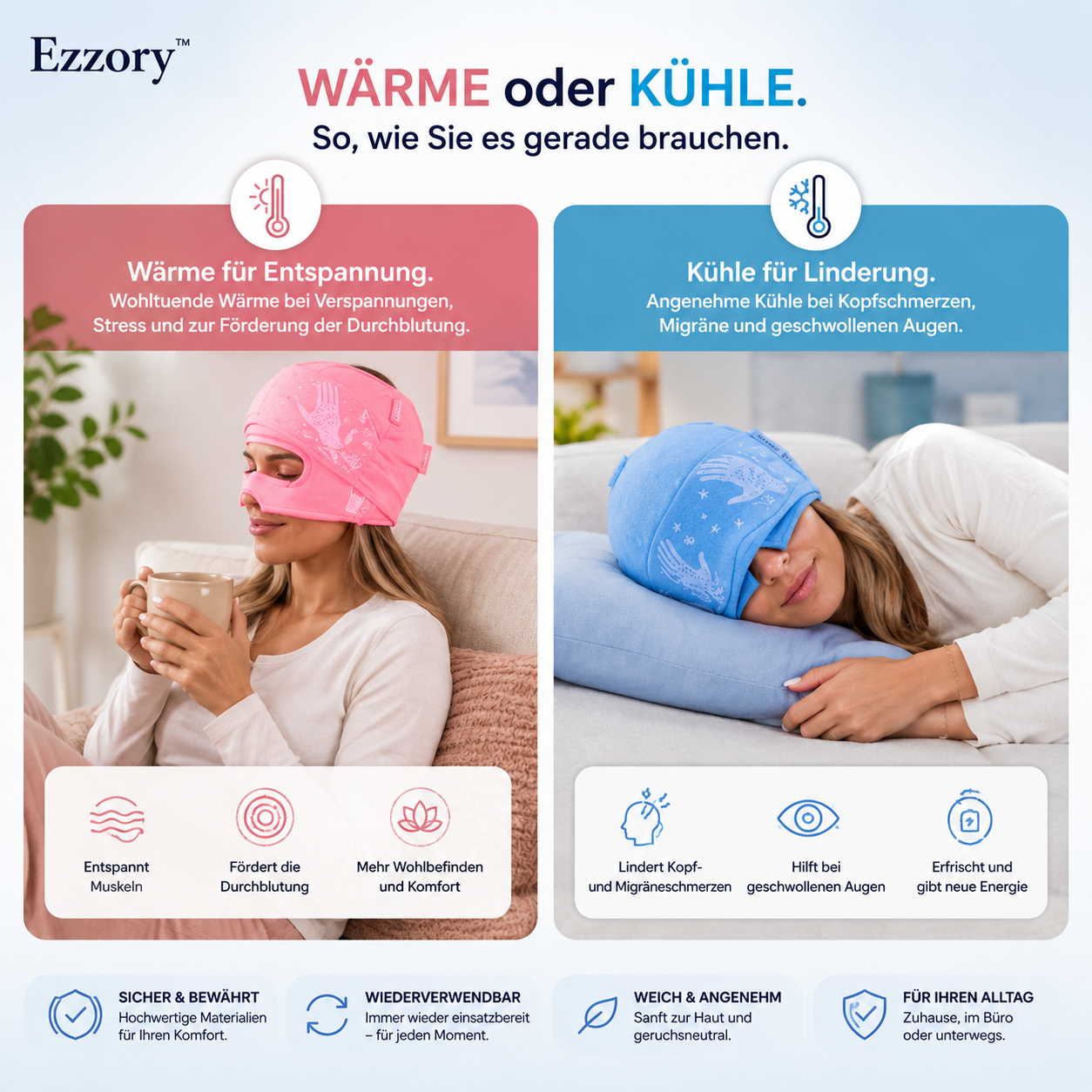 Ezzory™ – Migräne-Kühlkappe mit Augenmaske