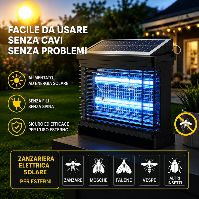 Ezzory™ SolarShield Zanzariera Elettrica Solare da Esterno